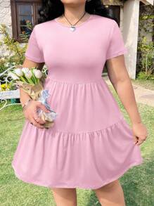 Solflare 春夏假期粉色短袖宽松大码T恤连衣裙 - 粉色 - 查看 4