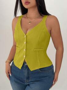 Elenzga Áo hai dây bó eo màu trơn cỡ lớn cho nữ - màu xanh lá - Xem 5