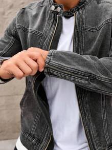 Manfinity Homme Men's Casual Denim Jacket, Suitable For Summer - Dark Grey - View 7