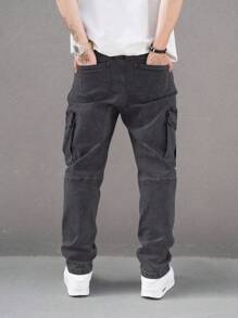 Manfinity Hypemode Men's Utility Pockets Straight-Leg Casual Classic Denim Cargo Jeans - Black - View 2