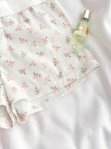 SHEIN Conjunto de 2 piezas de camisola con lazo y encaje con estampado floral diminuto, y shorts de cintura alta, estilo clean girl/bm, primavera y verano para chicas adolescentes, color azul marino - Rosa - Ver 7