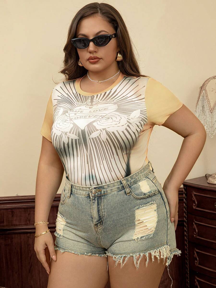 INAWLY Blusa de manga corta con diseño de malla, nueva moda de verano, talla grande - Multicolor - Ver 1