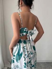 Elenzga Vestido elegante y romántico con estampado floral para mujer, con cuello en V, tirantes de espagueti y ajuste en la cintura en línea A