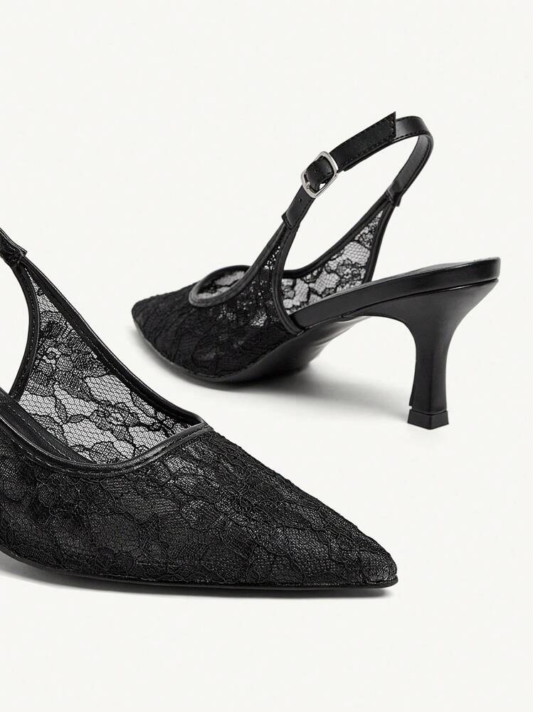 CUCCOO CHICEST أحذية نسائية موديل بوان سوداء من الدانتيل ذات كعب عالي مناسبة للذهاب إلى العمل والمواعيد والحفلات والتسوق والعطلات' - الأسود - مشاهدة 6