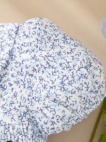 Newborn Baby Girls' Ditsy Floral Ruffled Collar Bodysuit, Practical For Summer Wear With Bow Embroidered Decor For A More Refined Look - Multicolor - View 4