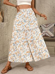 Breezaya Women's Floral Printed Skirt Vacation Beach Skirt - Orange - View 3