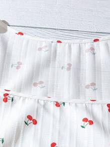 SHEIN LUNE Áo cánh tay bồng ngắn cổ vuông in họa tiết quả anh đào cỡ lớn cho nữ - trắng - Xem 5