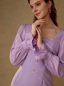 MOTF PREMIUM BUTTON DETAIL SPLIT HEM DRESS - Purple - View 6