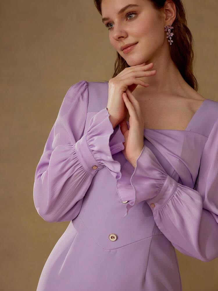BUTTON DETAIL SPLIT HEM DRESS