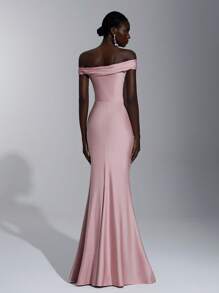 Elitara Elegant Ruffled Off-Shoulder Mermaid Bodycon Dress, Suitable For Weddings, Singles Party, Vacation, Prom, Bridesmaid Dress (Adult) Gown - Pink - View 2