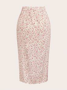 SHEIN MOOSTA Chân váy hoa nhí cỡ lớn, thích hợp cho mùa hè và mùa thu, dành cho phụ nữ. - Màu be - Xem 2