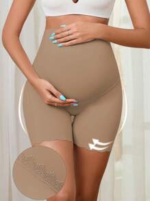 BloomMama Bragas adhesivas de unicolor con aplicación de encaje y ribete de concha para mujeres embarazadas - Café integral - Ver 3