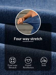 SHEIN SXY 女士宽松洗水做旧修身工装牛仔裤 - 藍色 - 查看 7