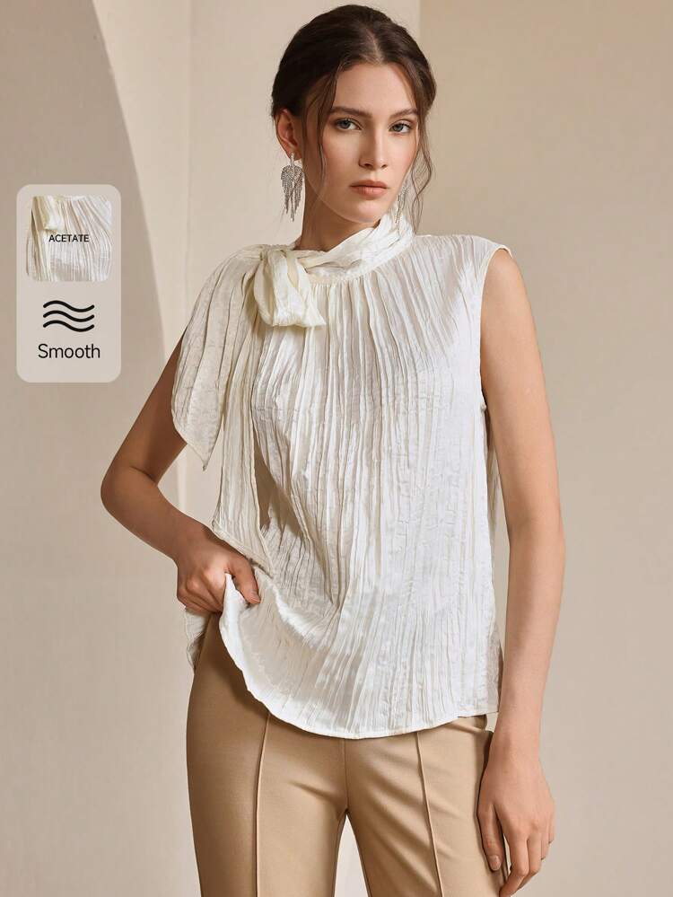 Elegant New High&Middle Round Neck Bowknot Sleeveless Women Blouse