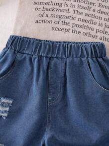 Süßes 2 Stücke Sommer-Set für Tween Mädchen, modische, lässige Jeans, einfarbiges, leichtes und bequemes T-Shirt mit Perlenschleife