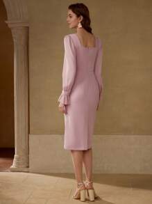 MOTF PREMIUM SPLIT BACK ZIPPER DRESS - Pink - View 4