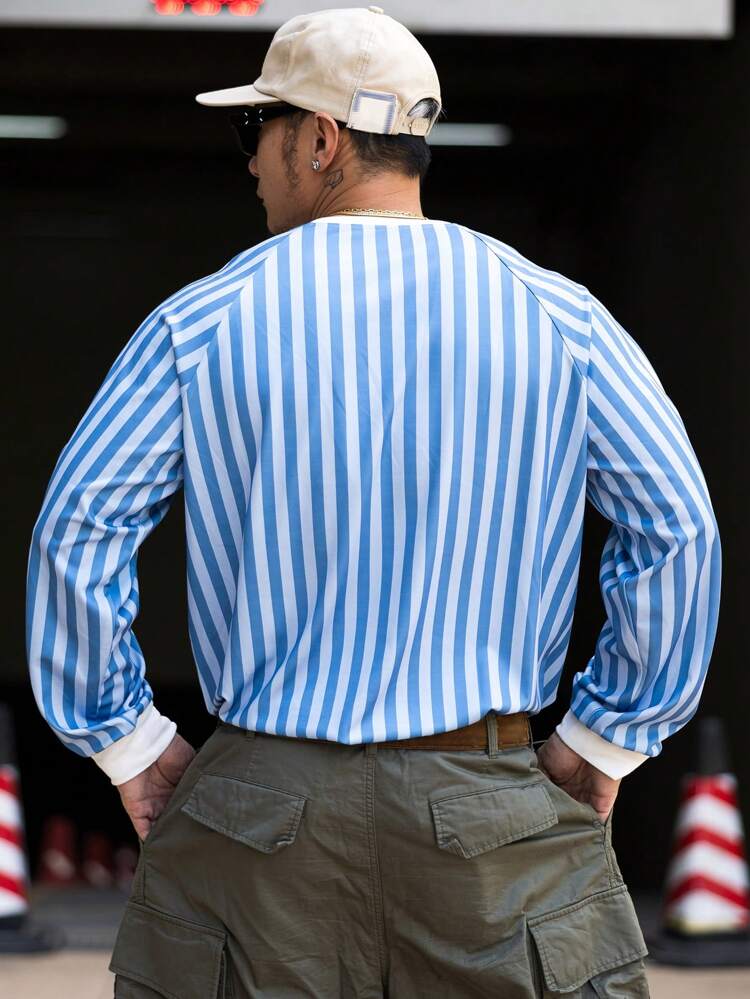 Spring Men's Raglan Sleeve Striped Multi-Color Letter Embroidery Casual T-Shirt Long Sleeve Men Shirt