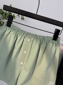 Chiquease Women's Vintage Style Inelastic Striped Button Elastic Waist Mini Shorts