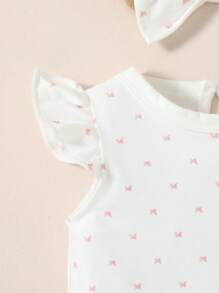 SHEIN Baby Girl Newborn Rabbit & Butterfly Print Ruffle Trim Romper