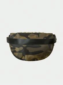 SHECARRY Women's Fashion Street Style Y2K Camouflage Print Rivet Waist Bag - Army Green - View 4