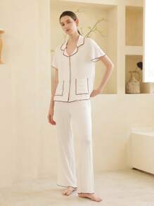 Moireta 2件套女士休闲拼色家居服套装 - 彩色 - 查看 4