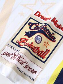 ROMWE MEN Prep Men's Basketball Street Print Sleeveless Tank Top, Suitable For Everyday Wear In Spring/Summer - Apricot - View 8