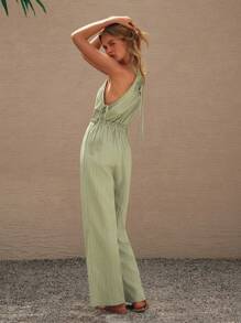 Lumivelle Macaquinho Casual Feminino Sem Mangas com Pregas em Estilo Campestre