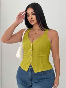 Elenzga Áo hai dây bó eo màu trơn cỡ lớn cho nữ - màu xanh lá - Xem 4