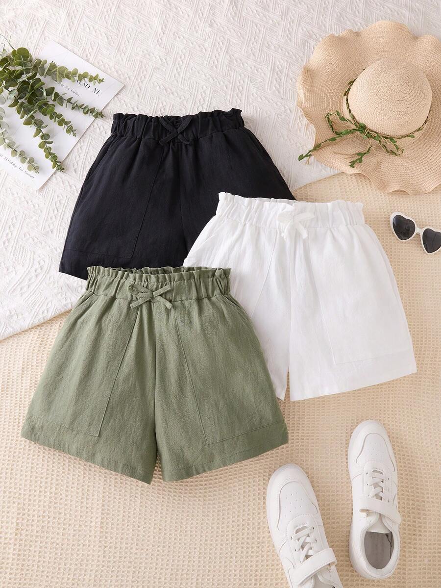 3pcs/Set Girls Casual Loose Comfortable Shorts, Suitable For Vacation, Outing And Daily Commute Girls Summer Clothes Shorts