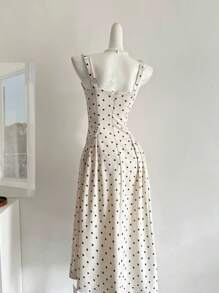 Chiquease 女士圆点印花褶皱方领无袖休闲中长连衣裙 - 彩色 - 查看 2