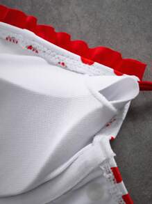 Swim Mod Summer Vacation Beach Polka Dot Printed Cropped Top & Frill Shorts Bikini Set - Red - View 7