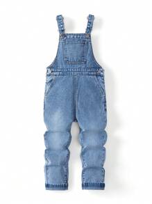 Young Boy Casual Retro Blue Denim Overalls With Pockets, Daily Wear Denim Bib Pants Suit Set Young Boys Pants Young Boys 2 Pieces Overalls Kids Boys - Medium Wash - View 3