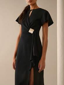 Lilora 女士夏季优雅纯色裹身开衩下摆连衣裙