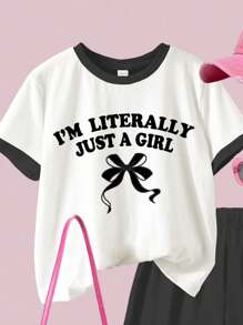 SHEIN Leap Crew Bộ quần short tay ngắn tối giản thường ngày cho bé gái tuổi teen 2 món, mùa hè - Nhiều màu - Xem 5