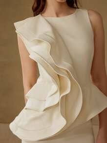 MOTF PREMIUM Vestido con bajo dividido y ribete de volantes - Albaricoque - Ver 2