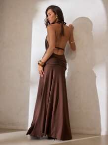 Aloruh Váy màu nâu trơn cổ điển Boho dành cho nữ, Mùa xuân/hè mới, Trang phục đi nghỉ cho nữ, Cổ yếm, Eo bó, Xoắn, Xẻ tà cao, Viền chữ A, Váy dự tiệc sang trọng quyến rũ dành cho nữ Váy satin nâu Váy nâu sô cô la Váy xẻ tà cao Váy cổ lọ màu nâu Váy mùa hè dành cho nữ Váy mùa hè dành cho nữ Váy Váy dành cho nữ Trang phục mùa hè dành cho nữ Váy dành cho nữ Váy chống nắng mùa hè dành cho nữ, Quần áo mùa thu cho nữ - màu nâu - Xem 3