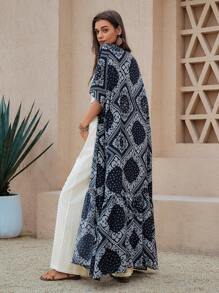 SHEIN LUNE Mùa hè mới Phong cách đồng quê miền Tây nước Mỹ Áo dài in họa tiết hoa đen Bohemian Ngày của Mẹ Áo boho Boho Chic Kỳ nghỉ - màu đen - Xem 3