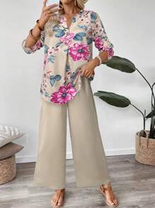 EMERY ROSE Women Two Pieces Outfits For Daily Wear - Khaki - View 1