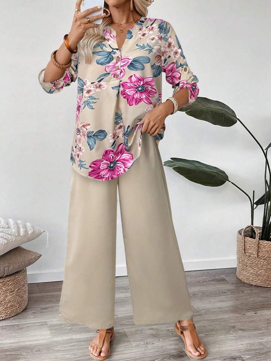 EMERY ROSE Women Two Pieces Outfits For Daily Wear - Khaki - View 1