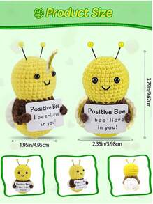 1pcMini Funny Positive Bees, Emotional Support Positive Potato Creative Gift, Handcrafted Crochet Bee Party Decor With Inspirational Card, Versatile Tabletop Or Car Ornament, Express 'I Believe In You' To Friends And Family Birthday