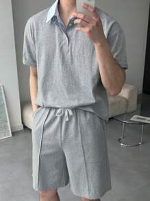 DAZY Men's Solid Gray T-Shirt And Shorts Set, Summer - Grey - View 1