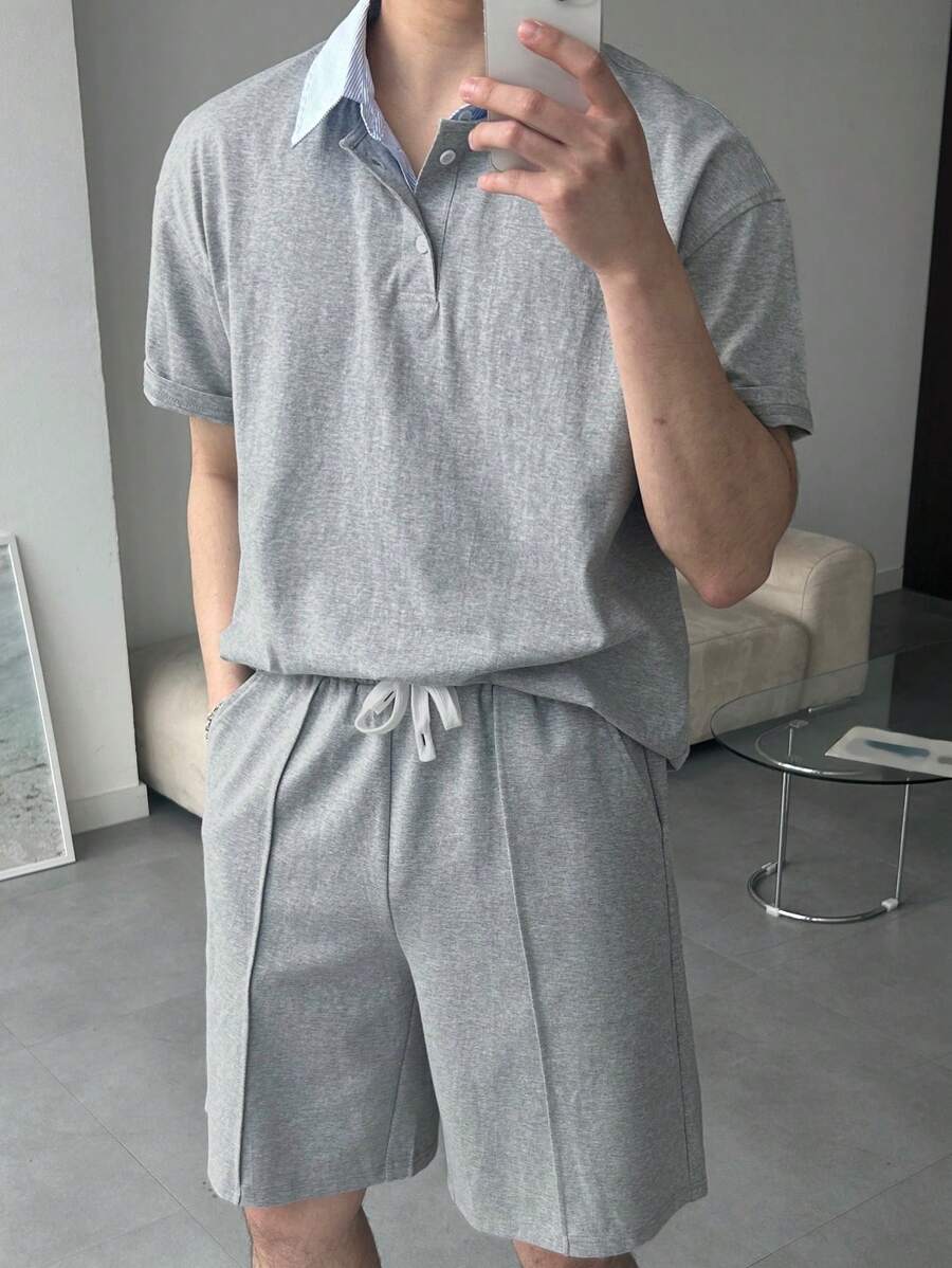 DAZY Men's Solid Gray T-Shirt And Shorts Set, Summer - Grey - View 1