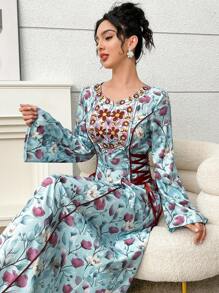 Al Najma 女士土耳其和阿拉伯风格长袍 - 藍色 - 查看 1