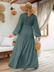EURMUSE LANTERN LONG SLEEVE LAYERED LONG DRESS - Mint Green - View 2