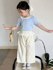 DAZY Young Girls Cute Bowknot Collar Short Sleeve T-Shirt, Summer - Blue - View 4