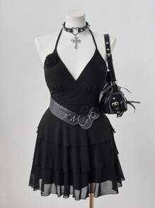 Sunspun Plus Size Women V Neck Sleeveless Casual Vacation Party Summer Dress - Black - View 3