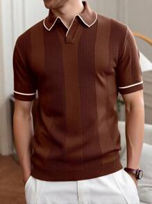 Manfinity Homme Men's Knitted Short Sleeve Sweater, Fashionable For Summer Polo T Shirt Men