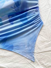 Soleia 全新度假针织枫叶印花褶皱单肩吊带背心上衣