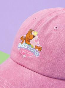 SCOOBY-DOO X SHEIN Cartoon Puppy & Letter Print Pink Washed Baseball Cap - Pink - View 3