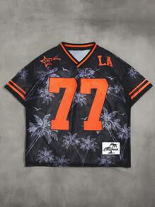 Manfinity Campus Court Aesthetic Post--Men's 3pcs/Set Coconut Tree Allover Print V-Neck Mesh Casual Tees Set - Multicolor - View 4